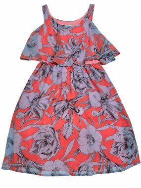 Belle Sky Women's Floral Ruffle Overlay Sundress Coral Blue Size S